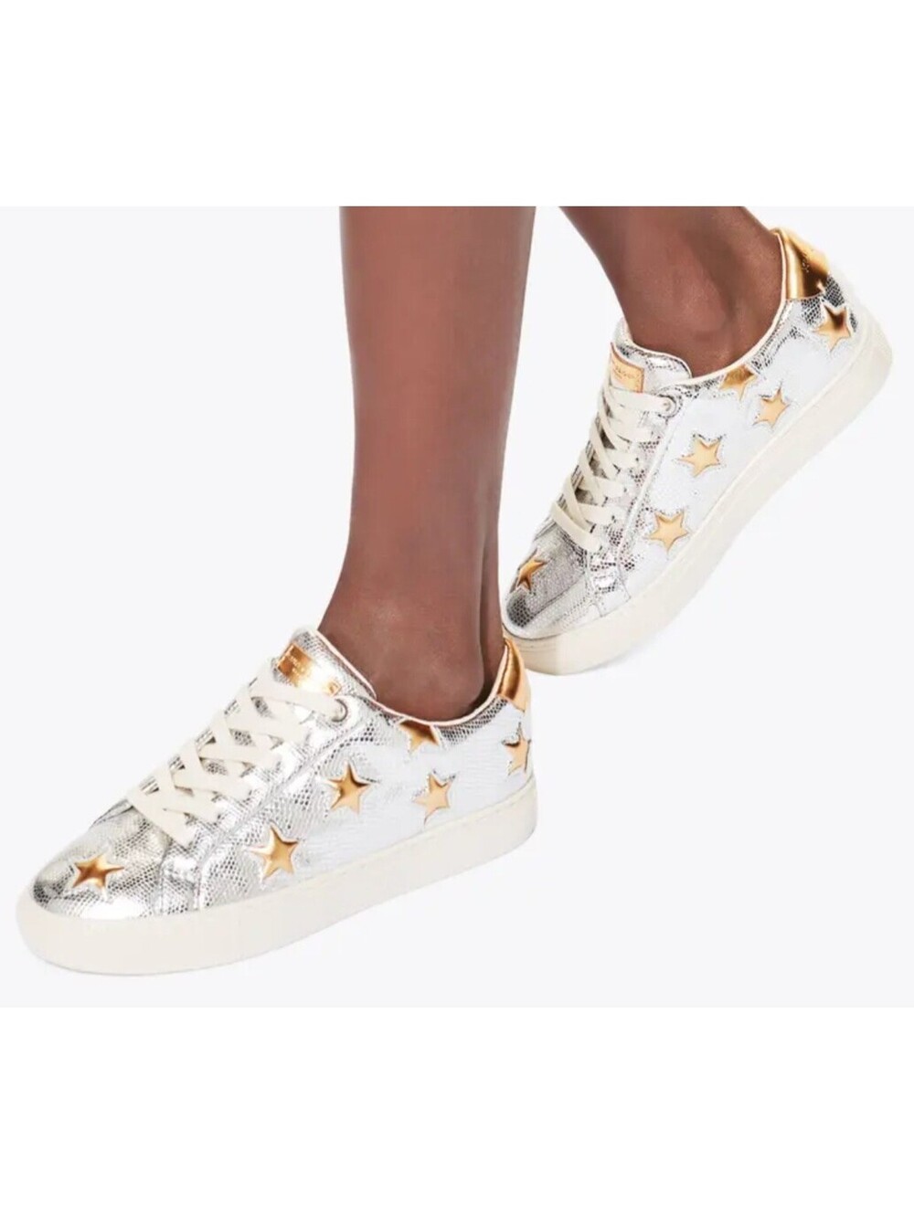 Kurt Geiger London Lane Star Sneakers Womens Sz US6.5 EU36.5 Silver Leather GUC